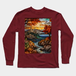 Stained Glass Window Of Autumn Scenery Long Sleeve T-Shirt